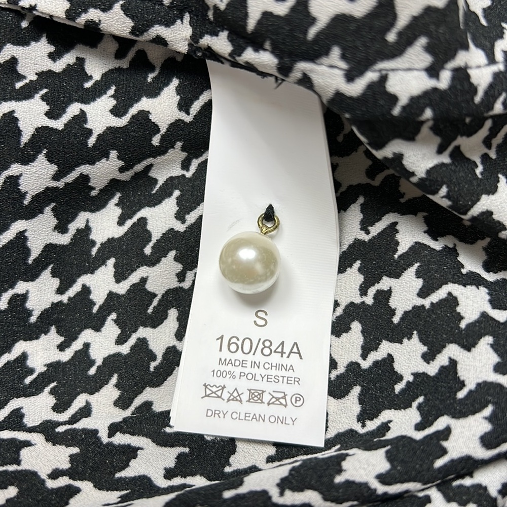 Kate Spade Houndstooth Dashing Beauty neck tie blouse black & white size Small - Picture 9 of 13
